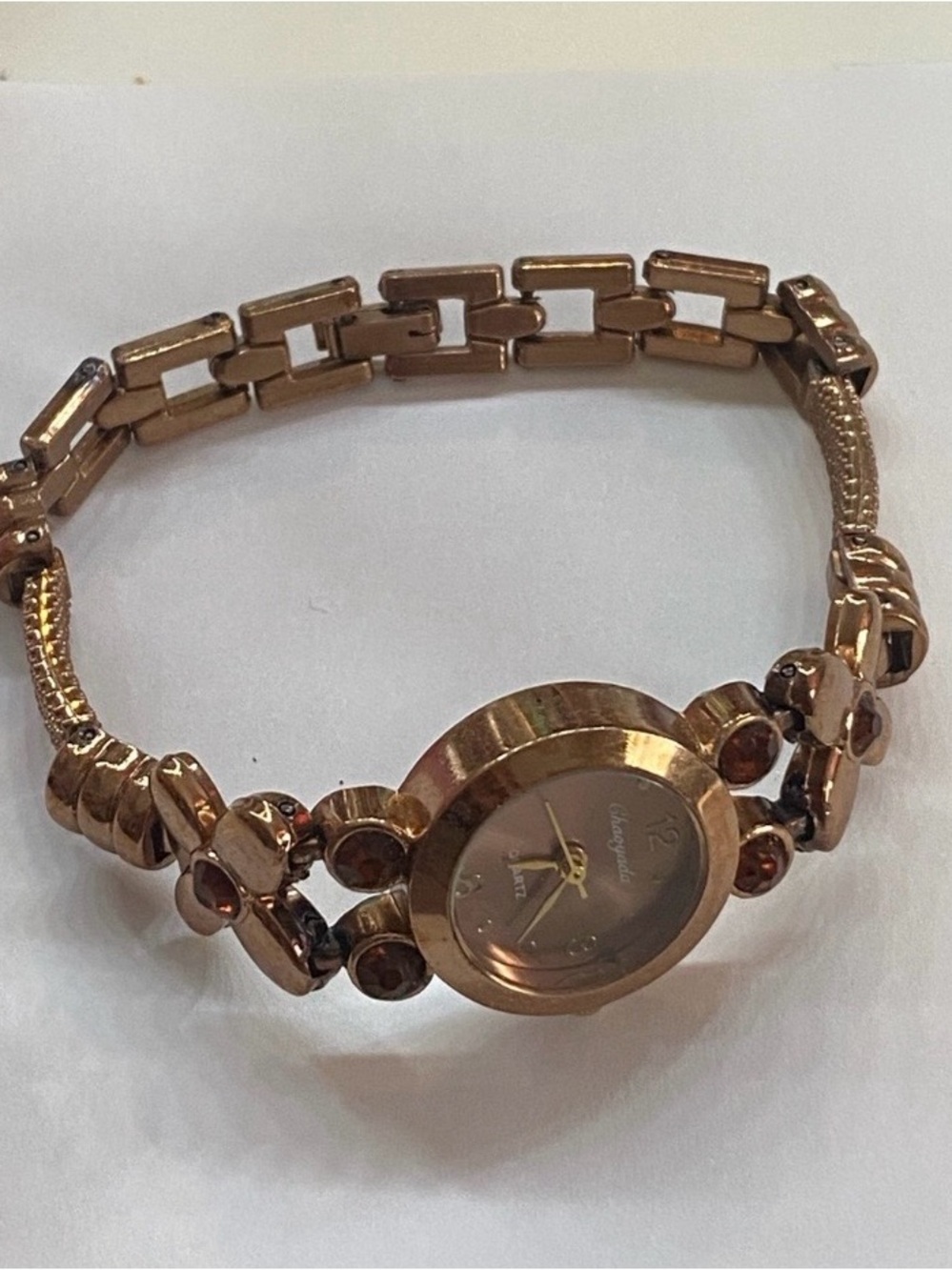 Vintage Rose Gold tone Women's Bracelet Watch with Floral Accents